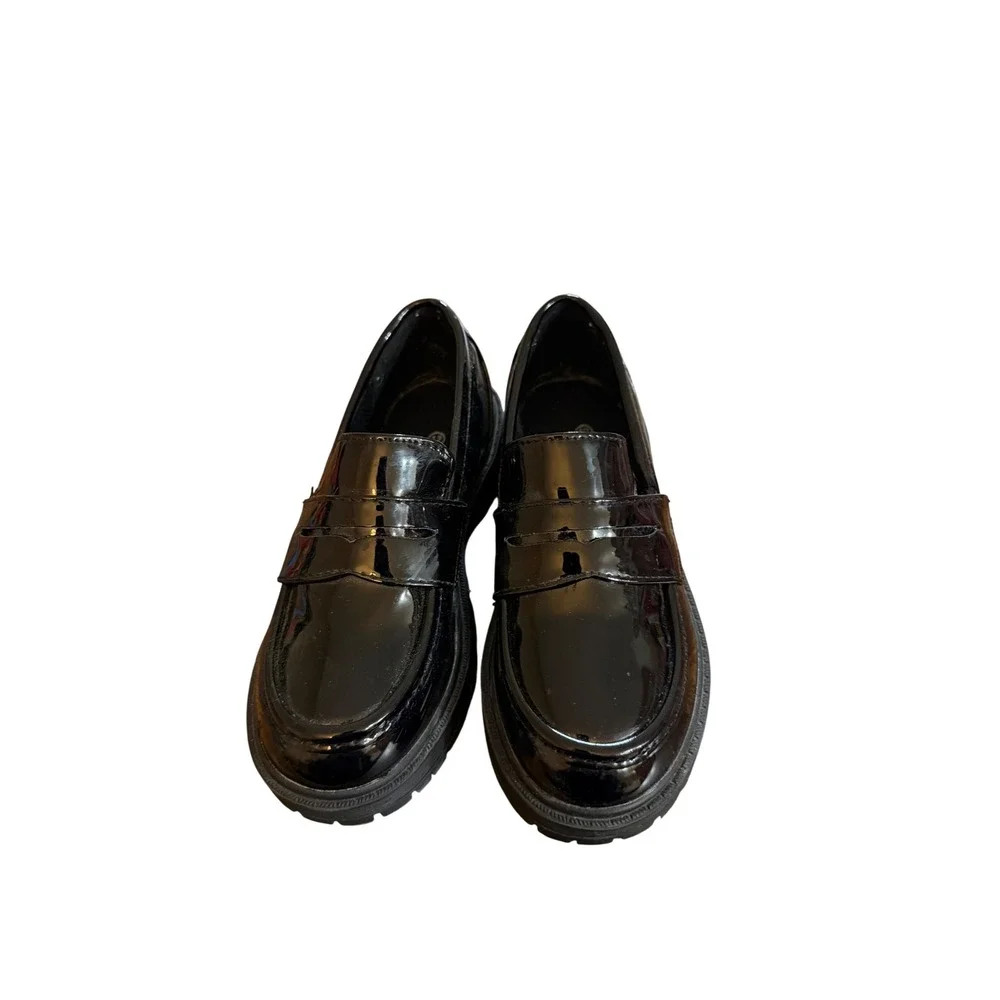 Link Kids Black Patent‎ Penny Loafers Chunky Lug Sole Dress Shoes Size 12